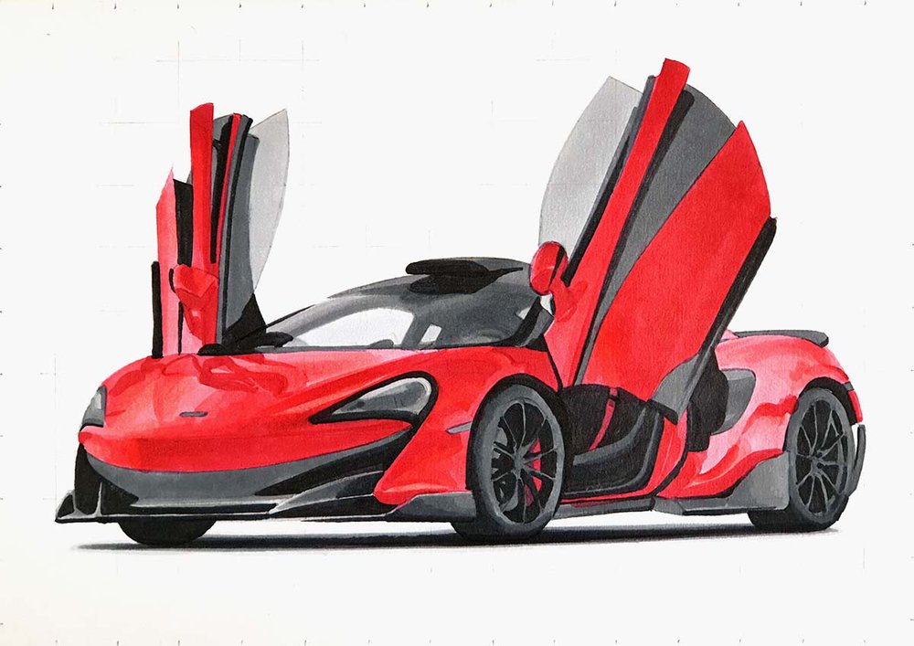 How to Draw a Supercar Step-by-Step - McLaren 600LT Drawing Tutorial